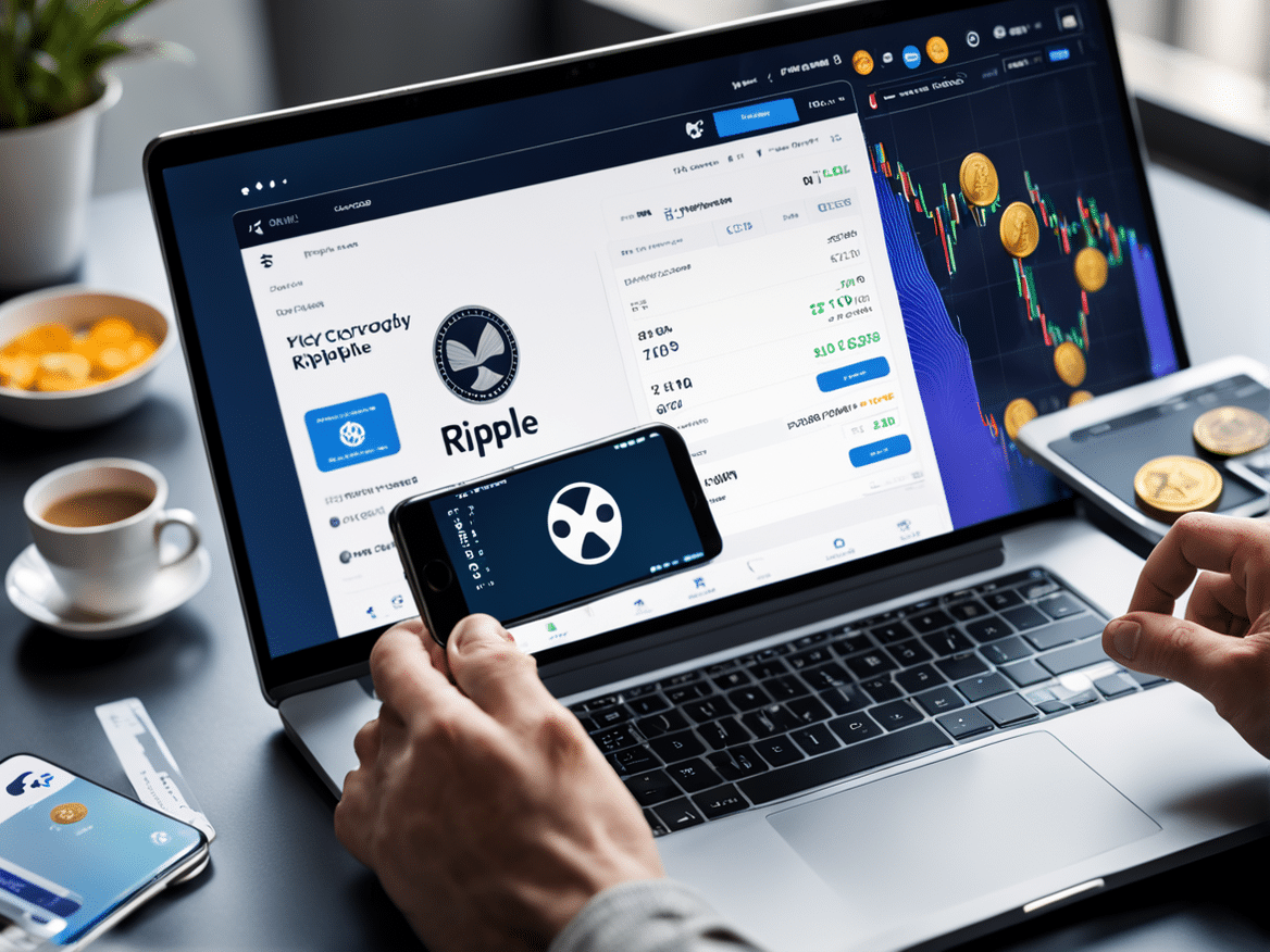 a clear and straightforward image of someone using a smartphone or laptop to purchase ripple xrp