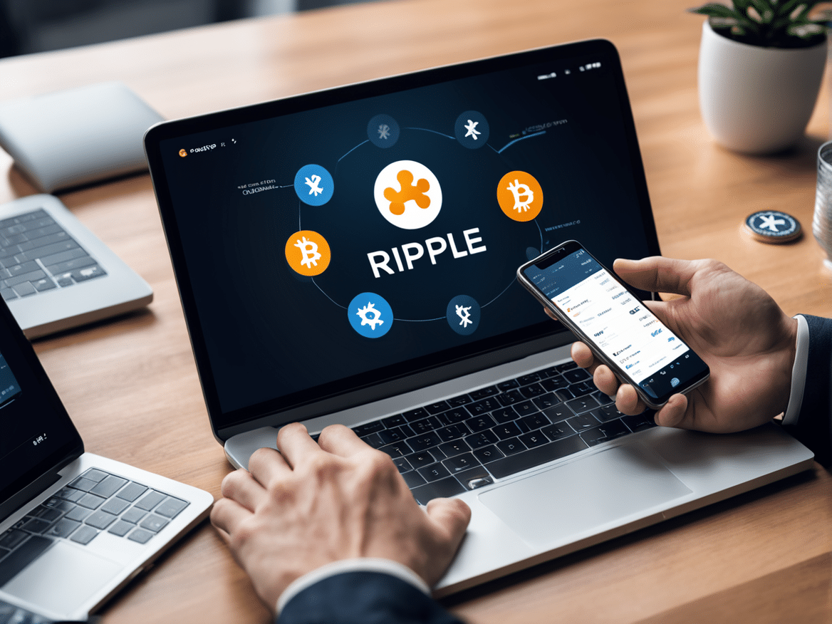 a clear and straightforward image of someone using a smartphone or laptop to purchase ripple xrp 1