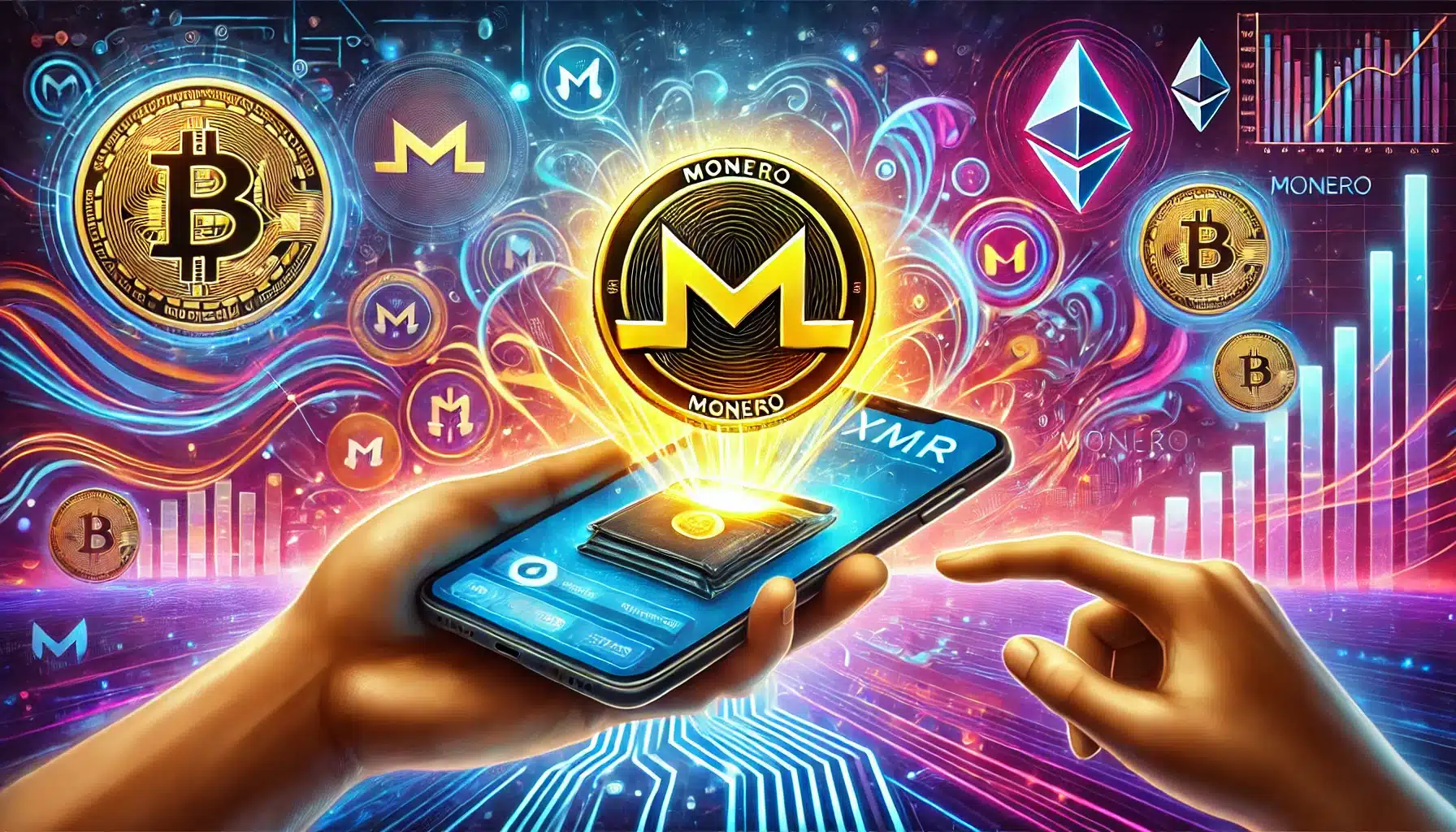An imaginative illustration of person holding Monero coin