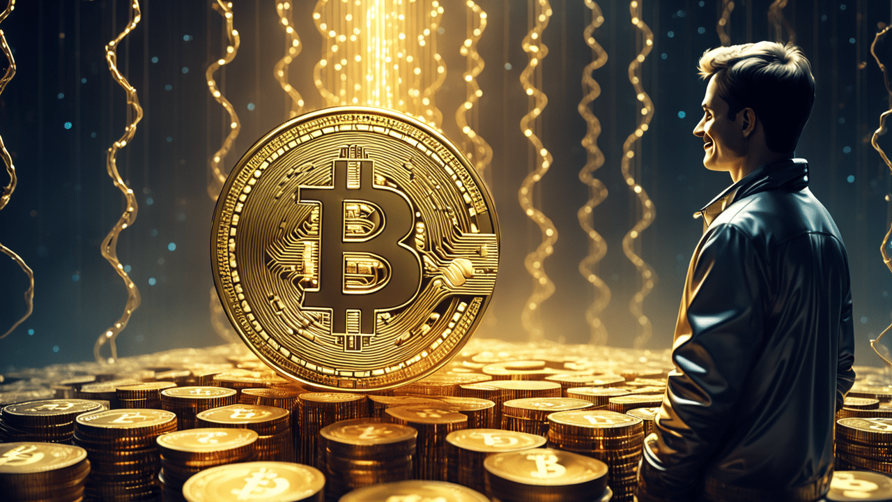 a futuristic scene where bitcoins are being mined from digital gold veins the bitcoins glow with a
