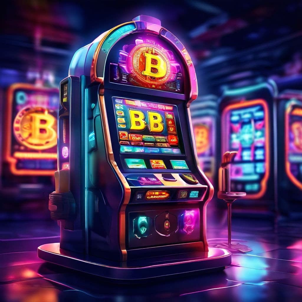 An opulent Bitcoin casino scene featuring neon lights illuminating the space, rows of slot machines and roulette tables, and excited players celebrating their big wins. The atmosphere is glamorous and filled with anticipation and thrill, captured in wide-angle photography with a low aperture for a vibrant and immersive experience.