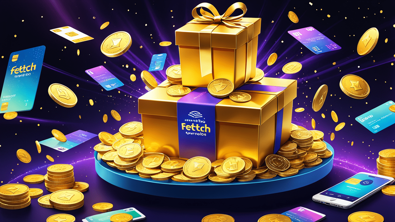 a fantastical illustration of a digital world where receipts turn into gold coins and gift cards as