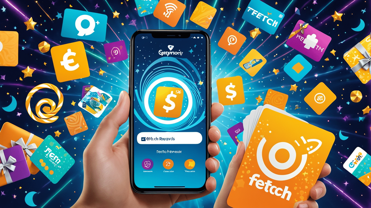a fun and engaging image of a person holding a smartphone with the fetch rewards app open while gif 1