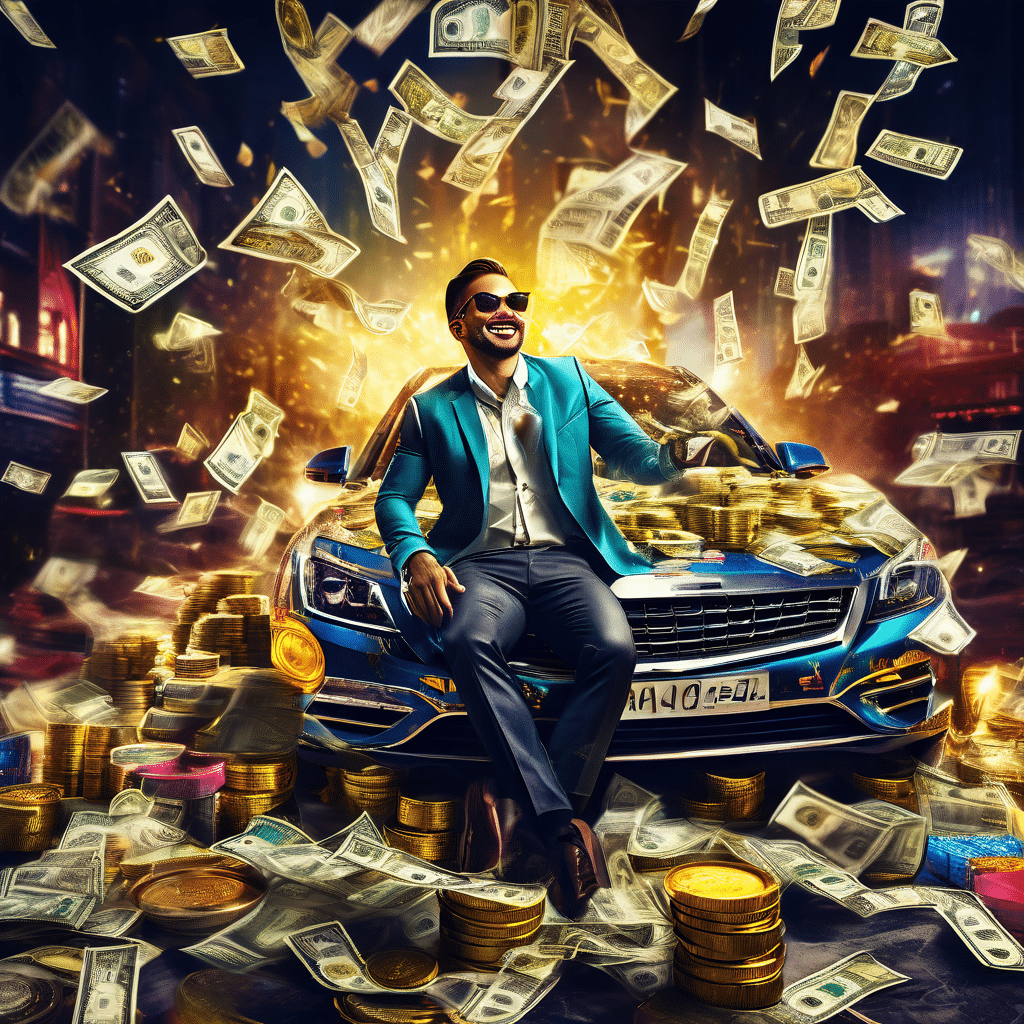 a realistic and captivating image of a person earning a lot of money by advertising on their car sh