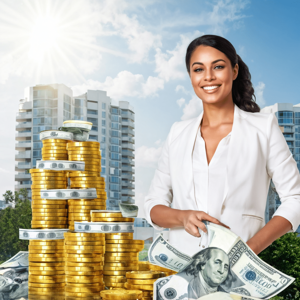 a realistic and captivating image of a person earning a lot of money through rental income show the