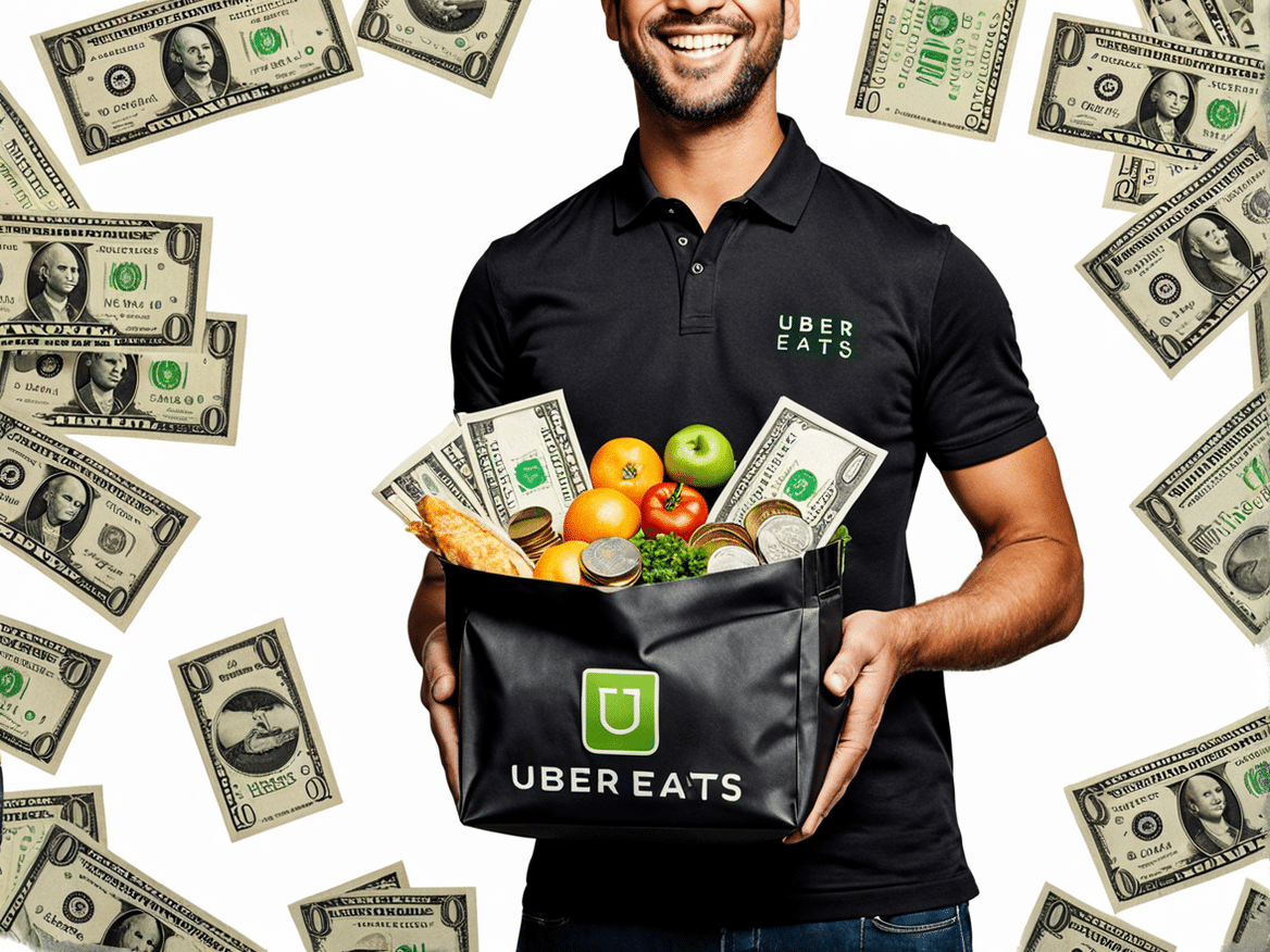 a realistic and engaging image of a person making significant earnings through uber eats show the p
