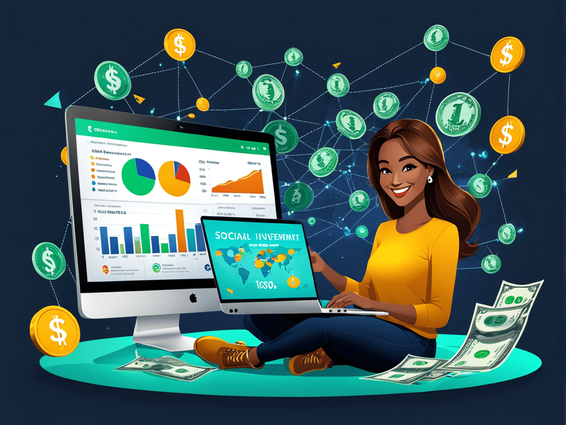 a realistic image of a person earning money through a social investment network show the person smi