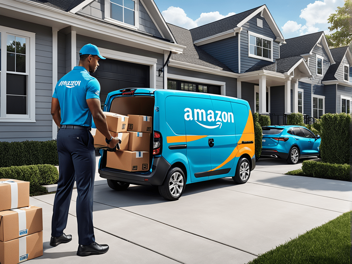 a realistic image of an amazon flex driver loading packages into their car show the driver wearing