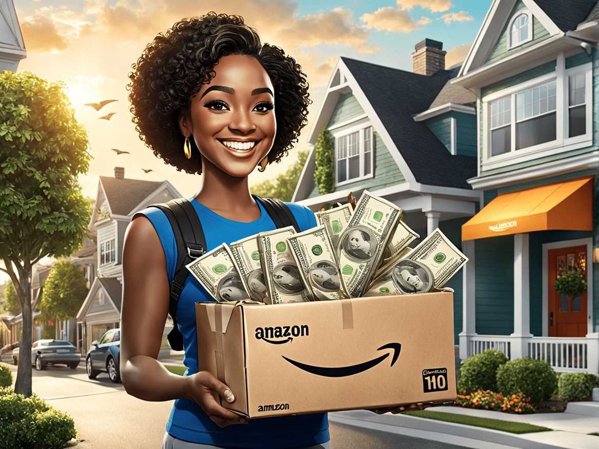 a realistic yet slightly fantastical image of a person earning money through amazon flex show the p