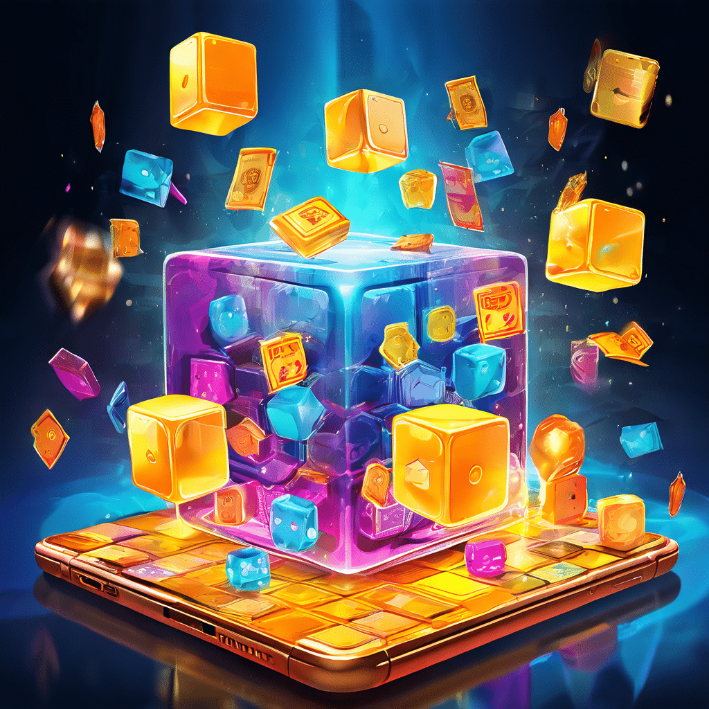 a vibrant and dynamic illustration of the game cube cube display a mobile phone screen showcasing