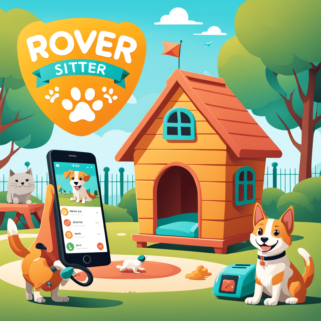 a vibrant and inviting illustration for rover sitter prominently featuring the brands logo show