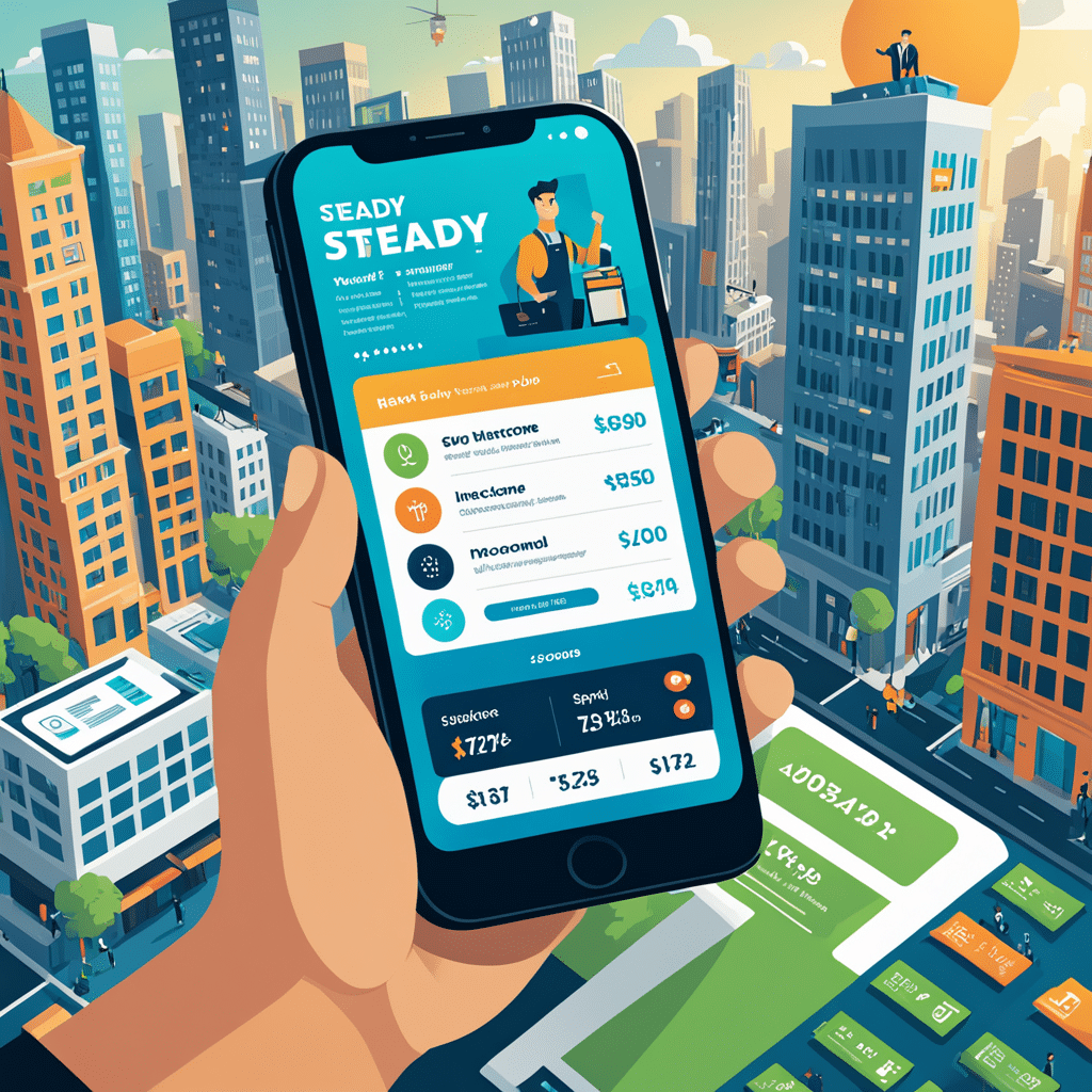 an engaging and professional illustration for steady find work and build income show a mobile ph