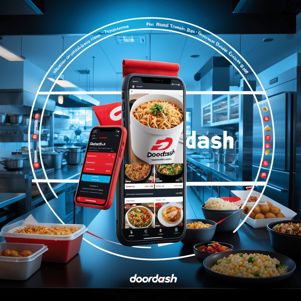 close up of a doordash delivery bag in the foreground overflowing with various food containers beh 1