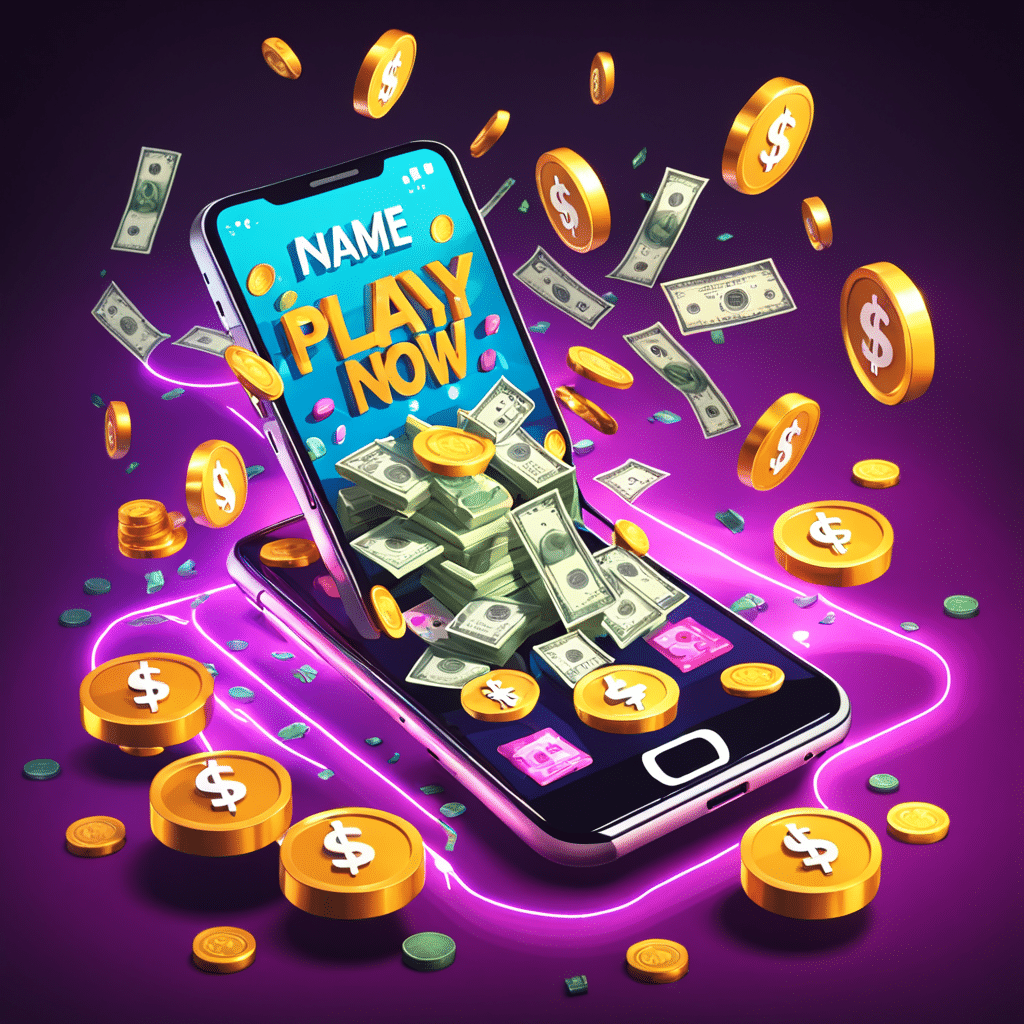 colorful 3d smartphone surrounded by floating game icons and money symbols screen displays a vibran 2