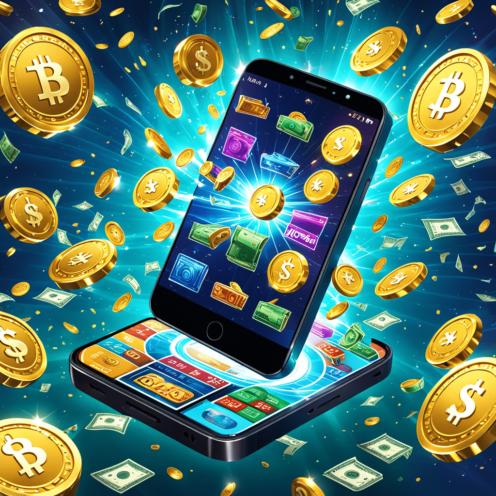 vibrant collage of diverse mobile game interfaces on floating smartphones central giant coin transf 1
