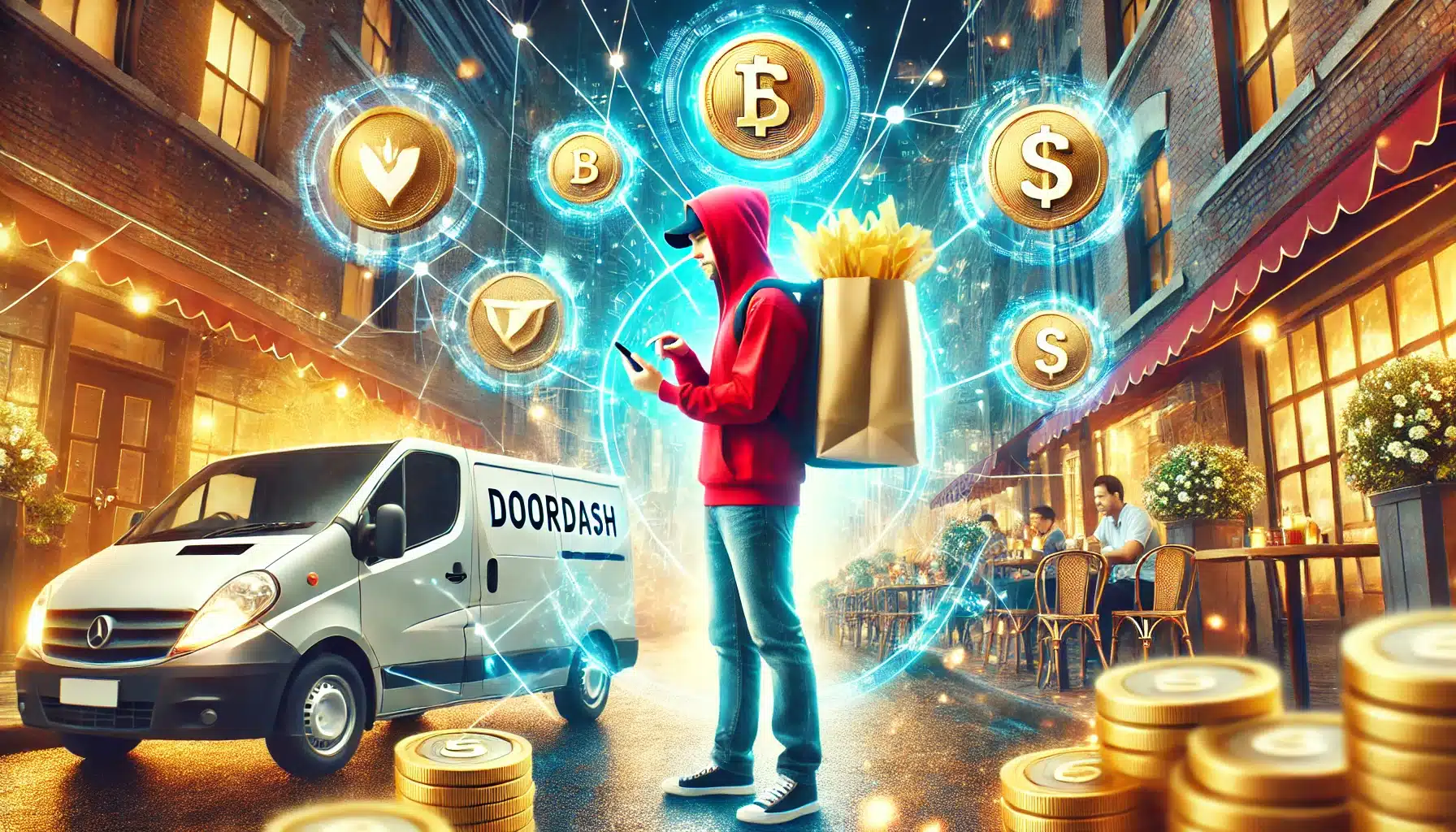 A dynamic illustration of DoorDash driver checking smartphone